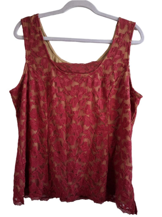 Kathleen Kirkwood Tops - Kathleen Kirkwood Red Beige Lace Tank Top XL fancy quiet luxury vamp